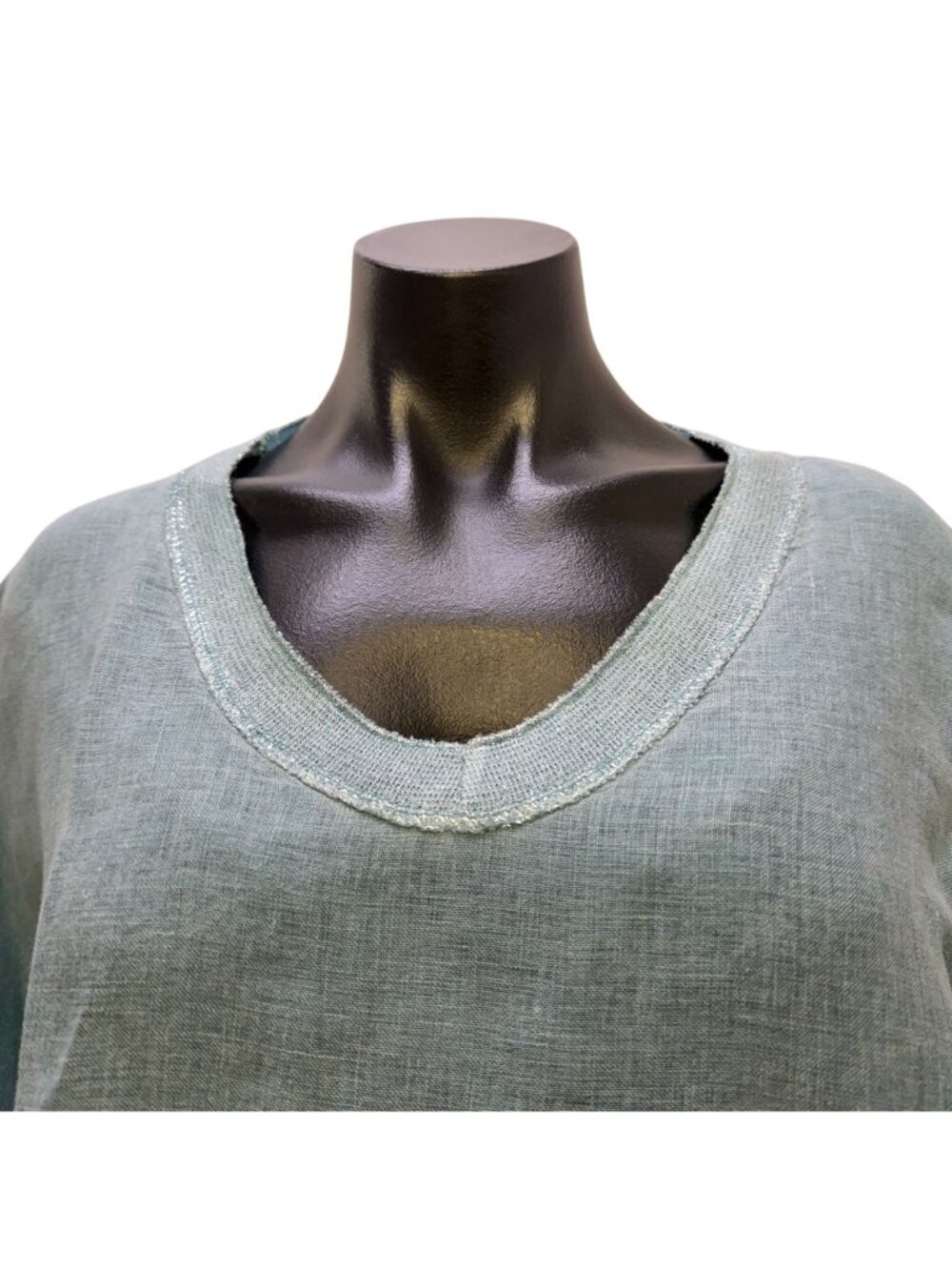 Tempo Paris 100% Linen Blouse Turquoise Made In Italy M - Picture 4 of 6